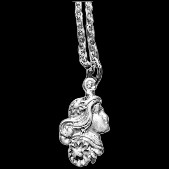 Antique Art Nouveau Necklace 925 Silver Cameo Pendant, Dainty Vintage Chain - Picture 3 of 12